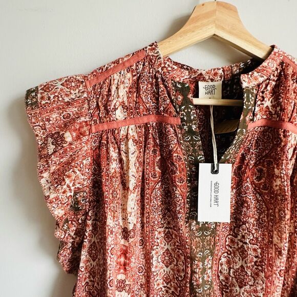 Good Hart Style Charm Ruffle Sleeve Medallion Print Top – Small – Boho Luxe NWT - Picture 3 of 7